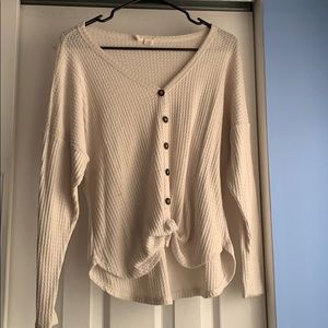 Button Waffle Knit Top